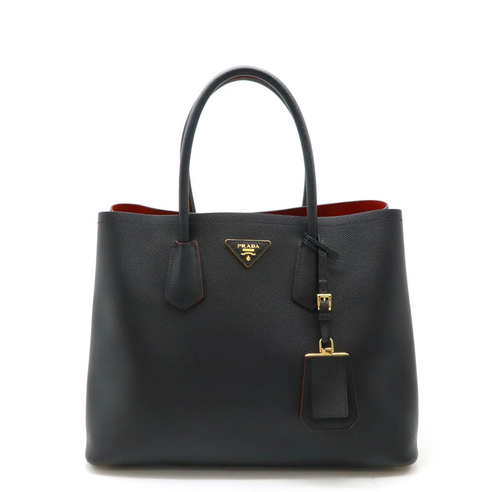 Prada Saffiano Cuir Leather Handbag Tote Bag NERO Black Red